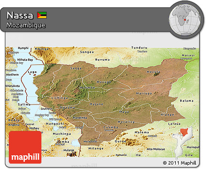 Satellite Panoramic Map of Nassa, physical outside