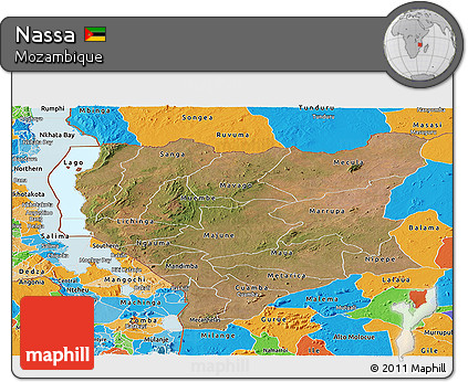 Satellite Panoramic Map of Nassa, political outside