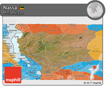 Satellite Panoramic Map of Nassa, political shades outside