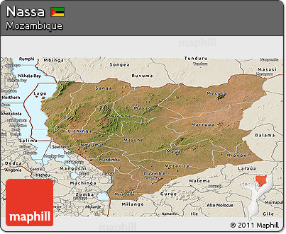 Satellite Panoramic Map of Nassa, shaded relief outside