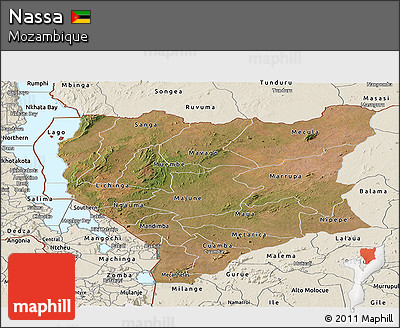 Satellite Panoramic Map of Nassa, shaded relief outside