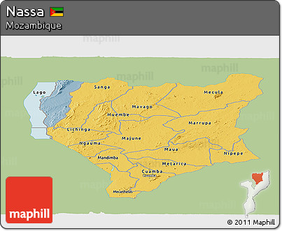 Savanna Style Panoramic Map of Nassa, single color outside