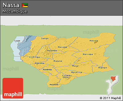 Savanna Style Panoramic Map of Nassa, single color outside