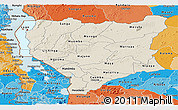Shaded Relief Panoramic Map of Nassa, political shades outside