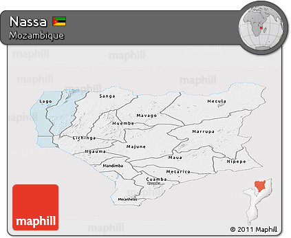 Silver Style Panoramic Map of Nassa, single color outside