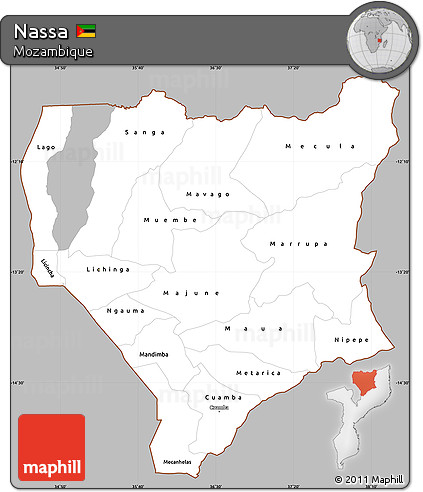 Gray Simple Map of Nassa, cropped outside