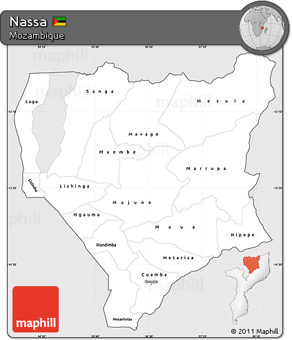 Silver Style Simple Map of Nassa, cropped outside