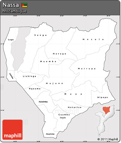 Silver Style Simple Map of Nassa, cropped outside