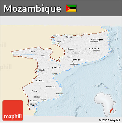 Classic Style Panoramic Map of Mozambique, single color outside