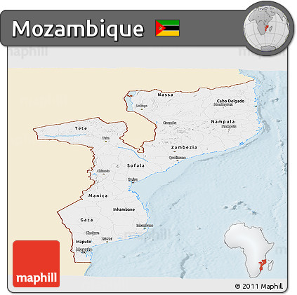 Classic Style Panoramic Map of Mozambique, single color outside