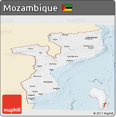 Classic Style Panoramic Map of Mozambique, single color outside