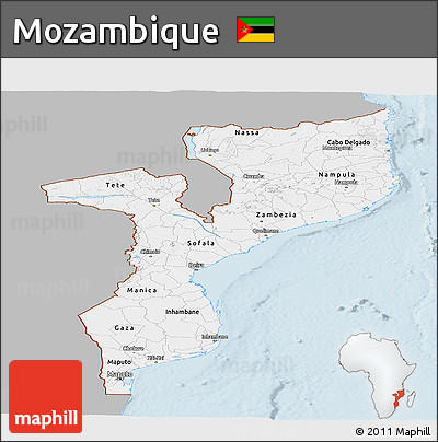 Gray Panoramic Map of Mozambique, single color outside