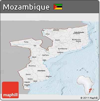Gray Panoramic Map of Mozambique, single color outside