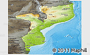 Physical Panoramic Map of Mozambique, darken, semi-desaturated, land only