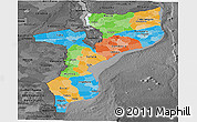 Political Panoramic Map of Mozambique, darken, desaturated