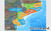 Political Panoramic Map of Mozambique, darken, semi-desaturated, land only