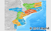 Political Panoramic Map of Mozambique, lighten, desaturated, land only