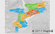 Political Panoramic Map of Mozambique, lighten, desaturated