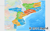 Political Panoramic Map of Mozambique, lighten, land only