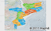 Political Panoramic Map of Mozambique, lighten, semi-desaturated