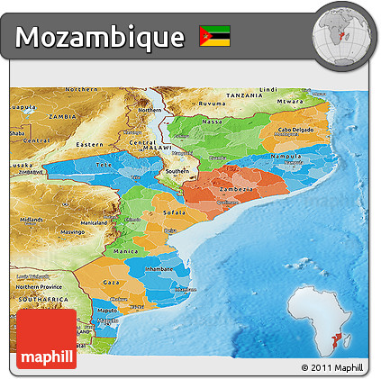 Political Panoramic Map of Mozambique, physical outside