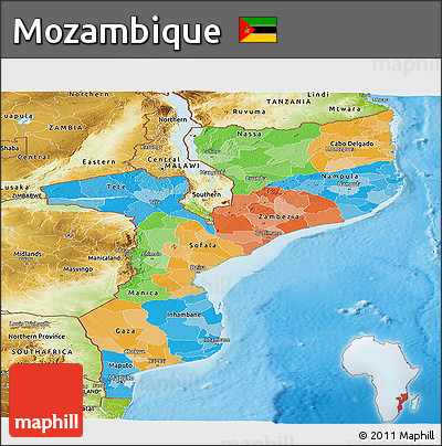 Political Panoramic Map of Mozambique, physical outside
