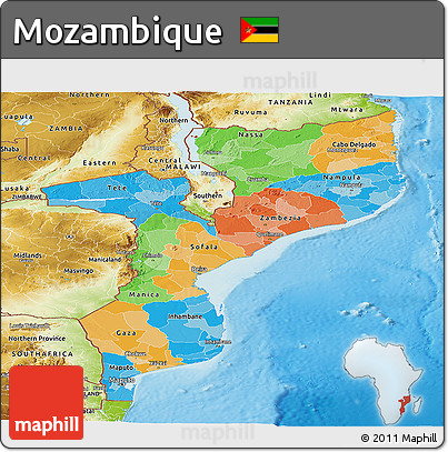 Political Panoramic Map of Mozambique, physical outside