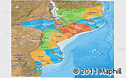 Political Panoramic Map of Mozambique, satellite outside, bathymetry sea