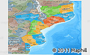 Political Panoramic Map of Mozambique, semi-desaturated, land only