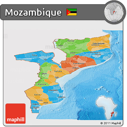 Political Panoramic Map of Mozambique, single color outside