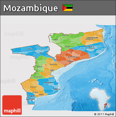 Political Panoramic Map of Mozambique, single color outside