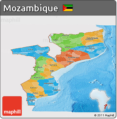 Political Panoramic Map of Mozambique, single color outside
