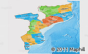 Political Panoramic Map of Mozambique, single color outside, shaded relief sea