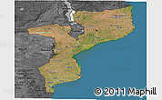 Satellite Panoramic Map of Mozambique, darken, desaturated, land only