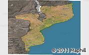 Satellite Panoramic Map of Mozambique, darken, semi-desaturated, land only