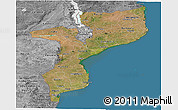 Satellite Panoramic Map of Mozambique, desaturated, land only