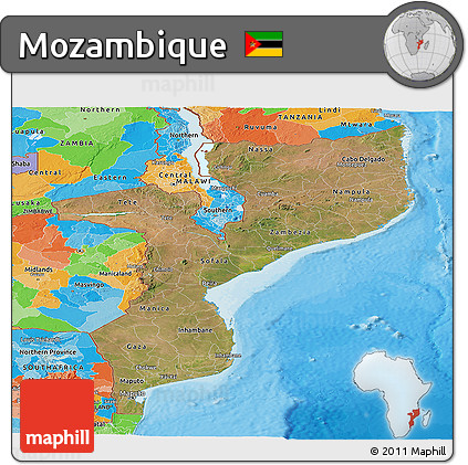 Satellite Panoramic Map of Mozambique, political outside