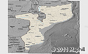 Shaded Relief Panoramic Map of Mozambique, darken, desaturated