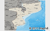 Shaded Relief Panoramic Map of Mozambique, darken, semi-desaturated, land only