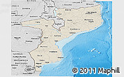 Shaded Relief Panoramic Map of Mozambique, desaturated, land only