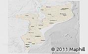 Shaded Relief Panoramic Map of Mozambique, lighten, desaturated