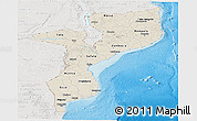 Shaded Relief Panoramic Map of Mozambique, lighten, semi-desaturated, land only