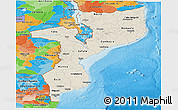 Shaded Relief Panoramic Map of Mozambique, political outside
