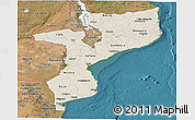 Shaded Relief Panoramic Map of Mozambique, satellite outside