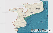 Shaded Relief Panoramic Map of Mozambique, single color outside, satellite sea