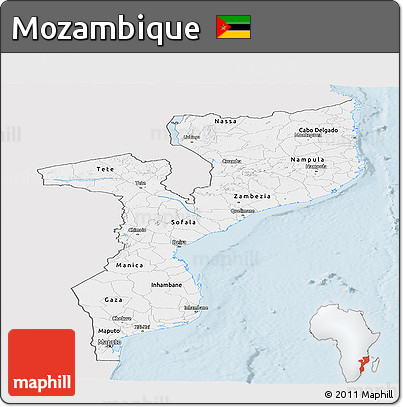 Silver Style Panoramic Map of Mozambique, single color outside
