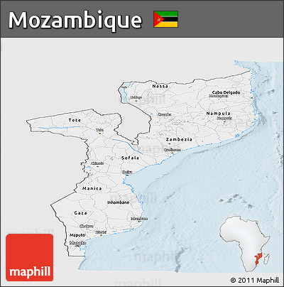 Silver Style Panoramic Map of Mozambique, single color outside