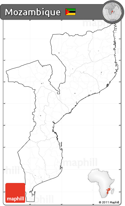 Blank Simple Map of Mozambique, cropped outside, no labels