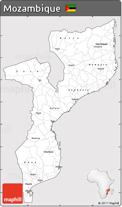 Silver Style Simple Map of Mozambique, cropped outside