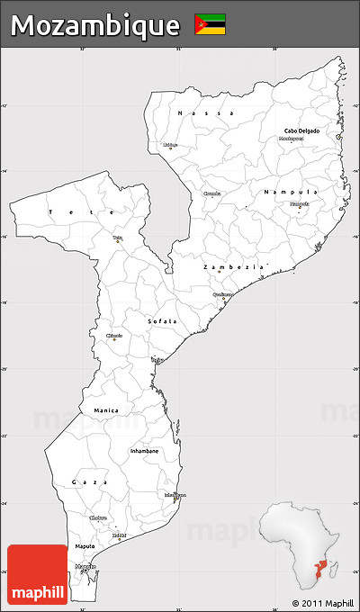 Silver Style Simple Map of Mozambique, cropped outside